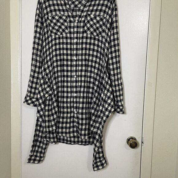 CURRENT/ELLIOTT black white plaid button down flannel tie waist dress size 2 MED - Picture 2 of 7